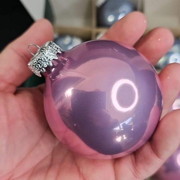 Pink Gray Round 14pcs Christmas Ornaments Baubles Glass Canada 2001 Vintage - Picture 5 of 11